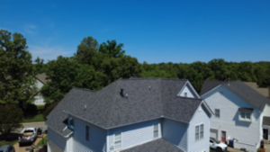 Finished Owens Corning Williamsburg Gray shingle roof on a custom home in Moseley, VA.