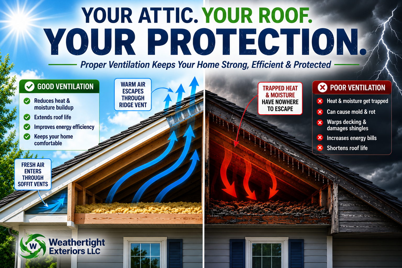 Roof showing poor ventilation